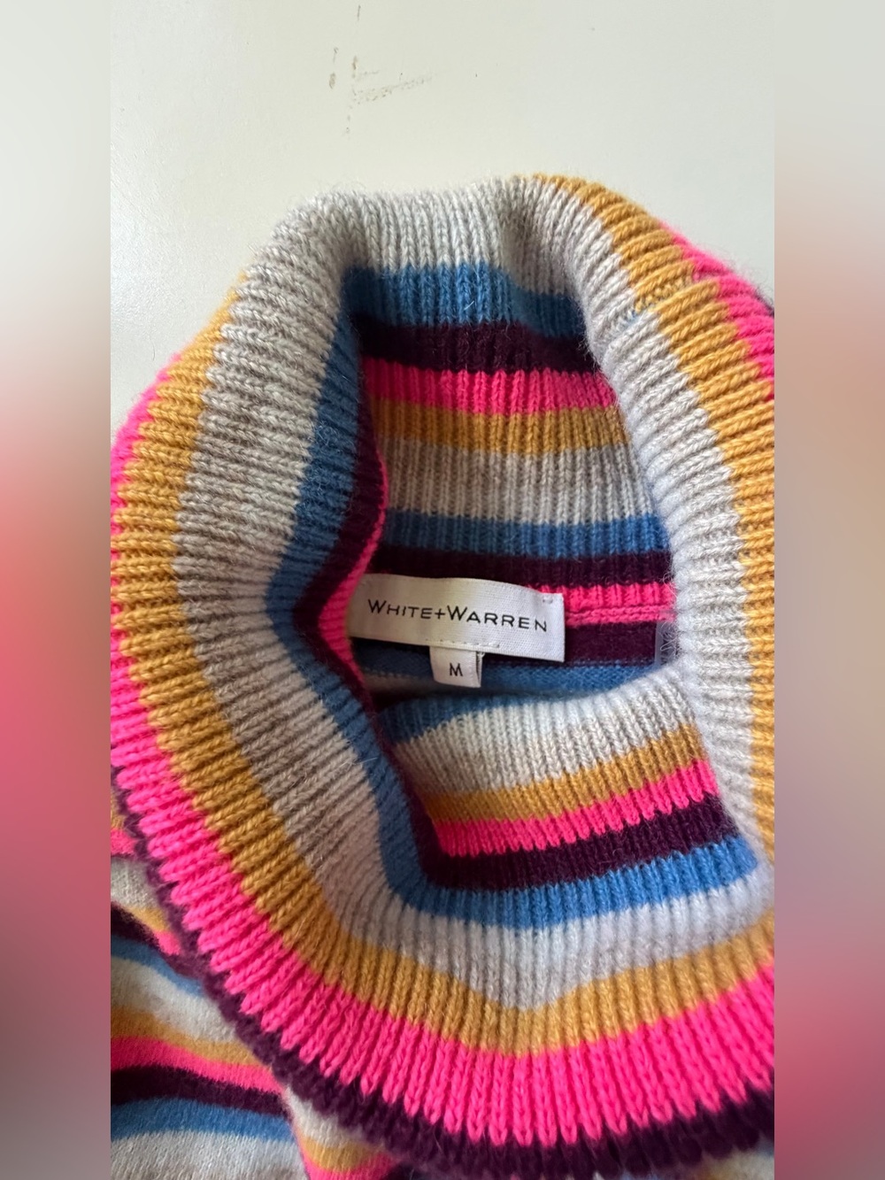 White + Warren CASHMERE COLORFUL STRIPED TURTLENECK M - Picture 6 of 8